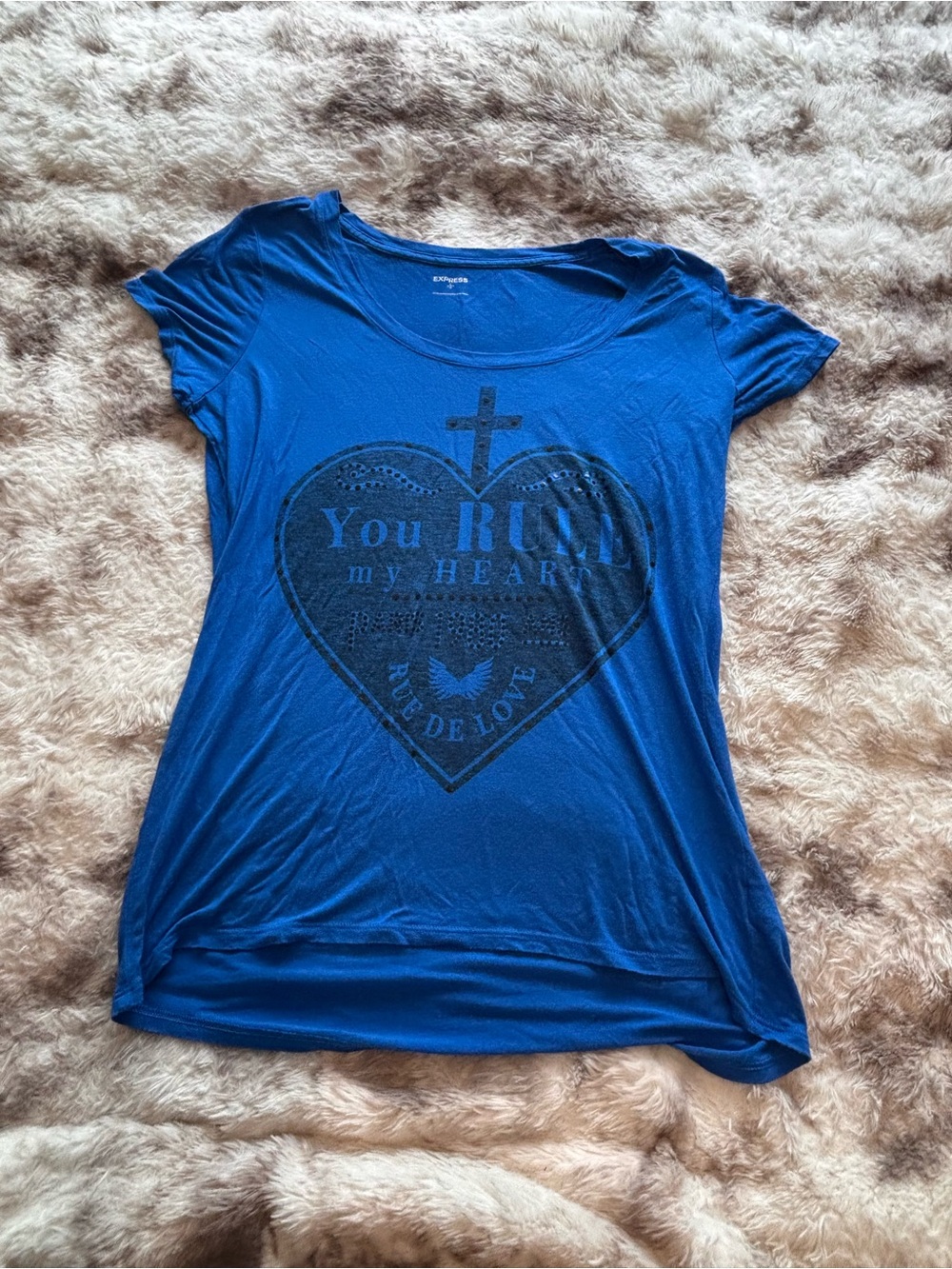 Express Royal Blue Short Sleeve Graphic Scoop Neck Tee